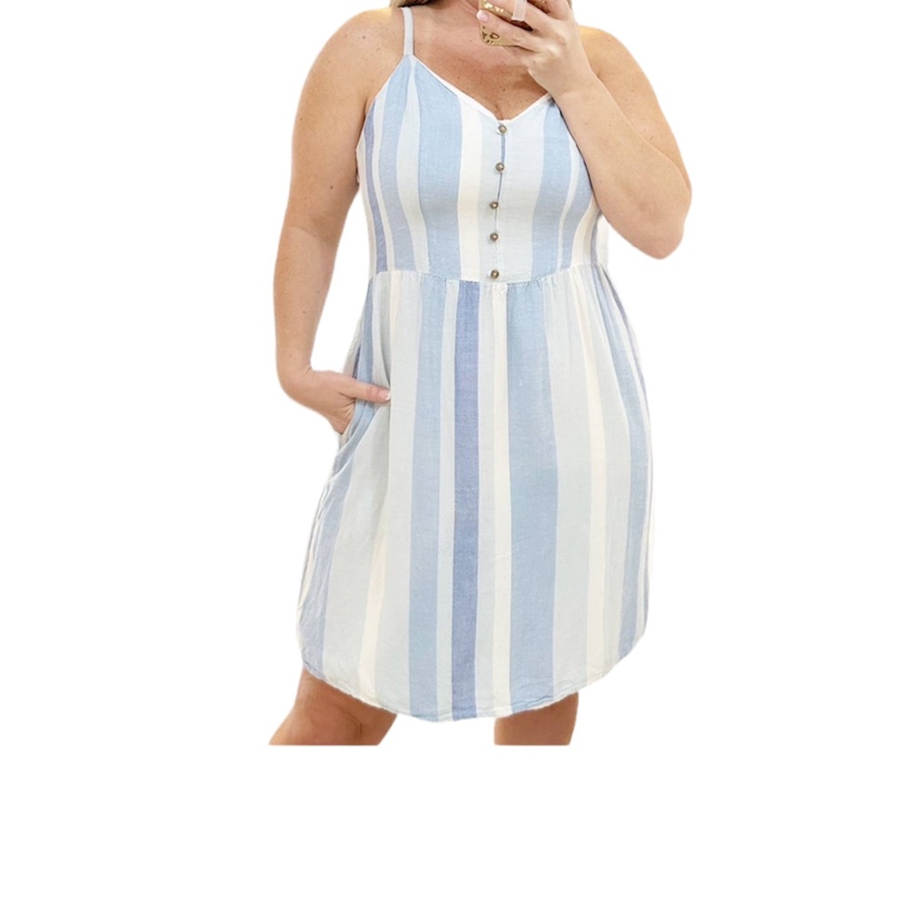 Joie NWT Chambray Blue & White Vertical Stripes Size 10